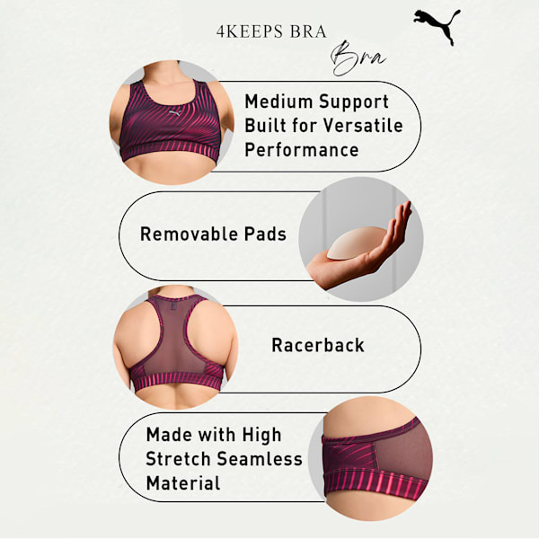 4KEEPS Women's Training Sports Bra, Midnight Plum-Run AOP, extralarge-IND