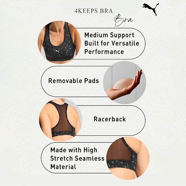 4KEEPS Women's Training Sports Bra, PUMA Black-Skin AOP, extralarge-IND