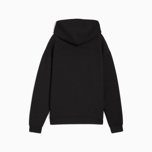 Black PUMA hoodie, a unisex garment, featuring a hood and long sleeves.