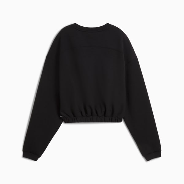 Black PUMA women's sweat shirt with a round neck and elasticated hem.