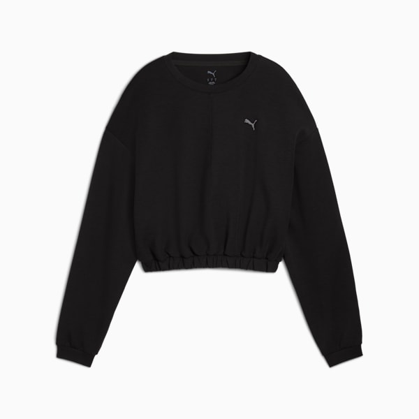 Black PUMA women's sweatshirt with long sleeves and a cropped, elasticated hem.