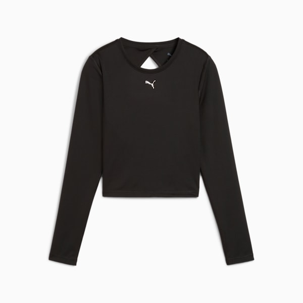 Black PUMA women's top with long sleeves and a cut-out detail at the back.