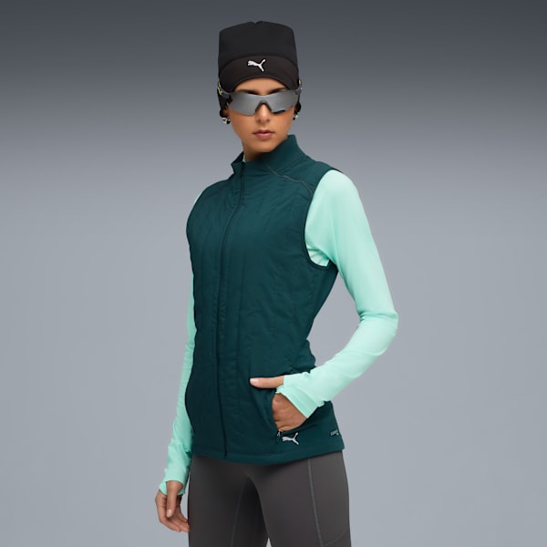 Chaleco RUN CLOUDSPUN WARMLBL para mujer, Green Terrain, extralarge