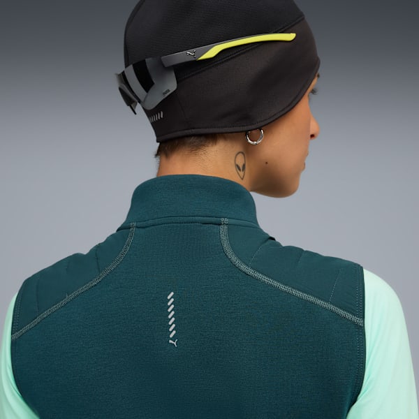 Chaleco RUN CLOUDSPUN WARMLBL para mujer, Green Terrain, extralarge