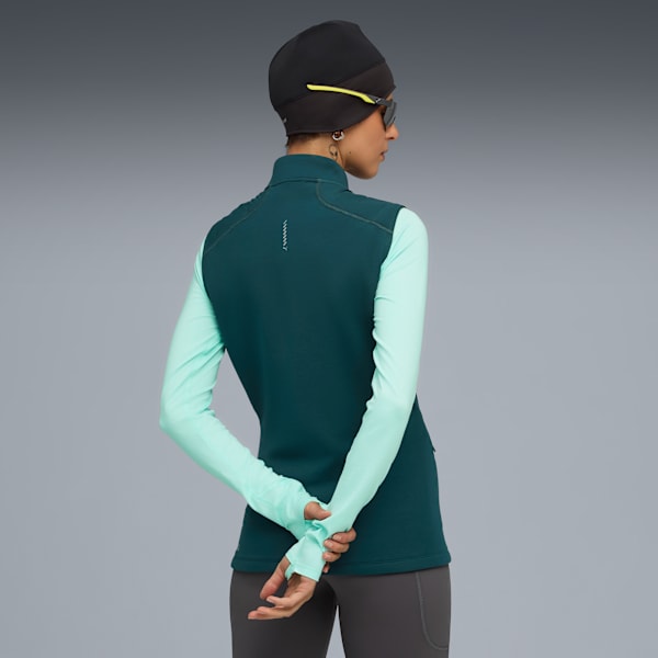 Chaleco RUN CLOUDSPUN WARMLBL para mujer, Green Terrain, extralarge