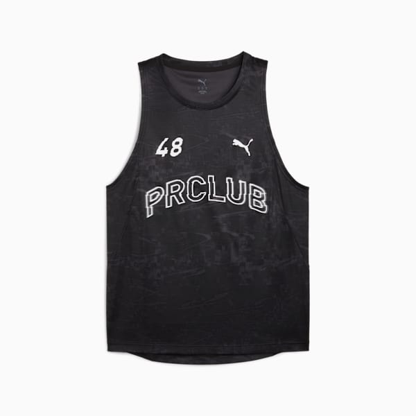 Black PUMA vest top for adults with 'PRCLUB' and number 48 design.