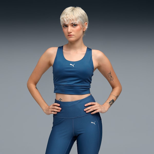 Women’s Longline Padded Sports Bra, Dark Indigo, extralarge-IND