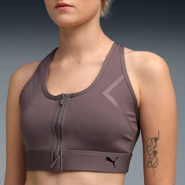 Front Zip Women's High Impact Support Sports Bra, Raisin, extralarge-IND