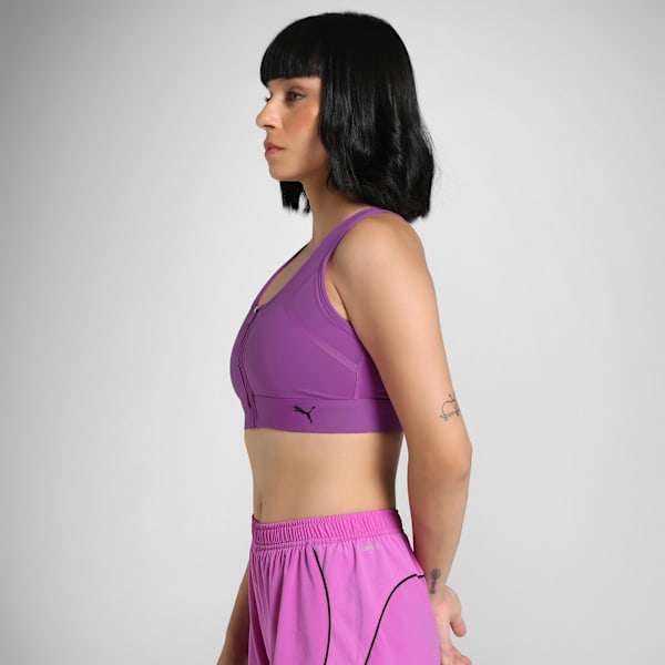 Front Zip Women's High Impact Support Sports Bra, Wild Berry, extralarge-IND