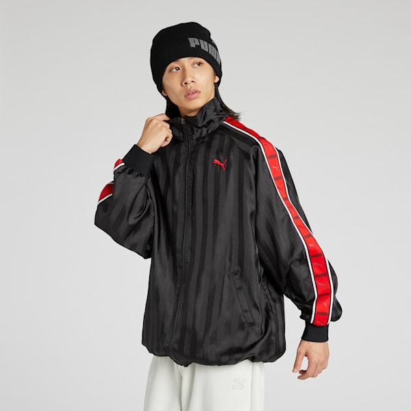 メンズ トレーニング シャドウ ストライプ ウーブン ジャケット - PUMA Black-For All Time Red