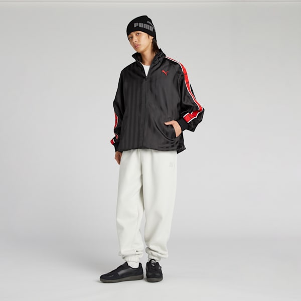 メンズ トレーニング シャドウ ストライプ ウーブン ジャケット, PUMA Black-For All Time Red, extralarge-JPN