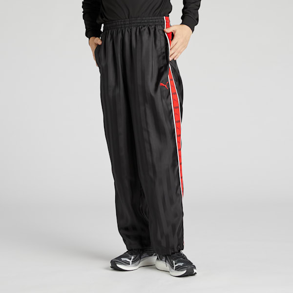 メンズ トレーニング シャドウ ストライプ ウーブン パンツ, PUMA Black-For All Time Red, extralarge-JPN