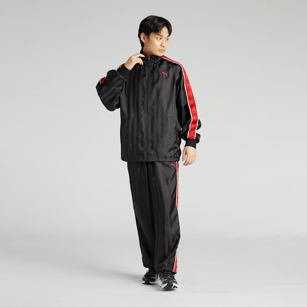 メンズ トレーニング シャドウ ストライプ ウーブン パンツ, PUMA Black-For All Time Red, extralarge-JPN