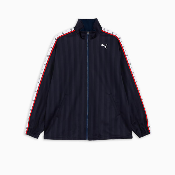 メンズ トレーニング シャドウ ストライプ ニット ジャケット, New Navy-Puma White, extralarge-JPN