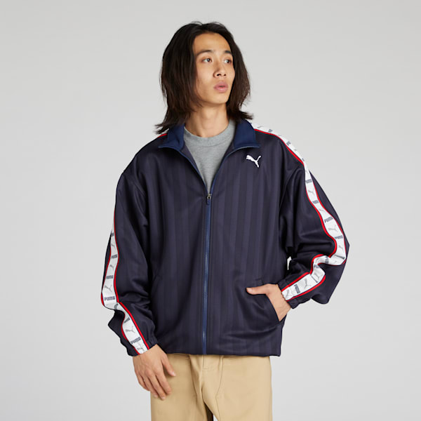 メンズ トレーニング シャドウ ストライプ ニット ジャケット, New Navy-Puma White, extralarge-JPN