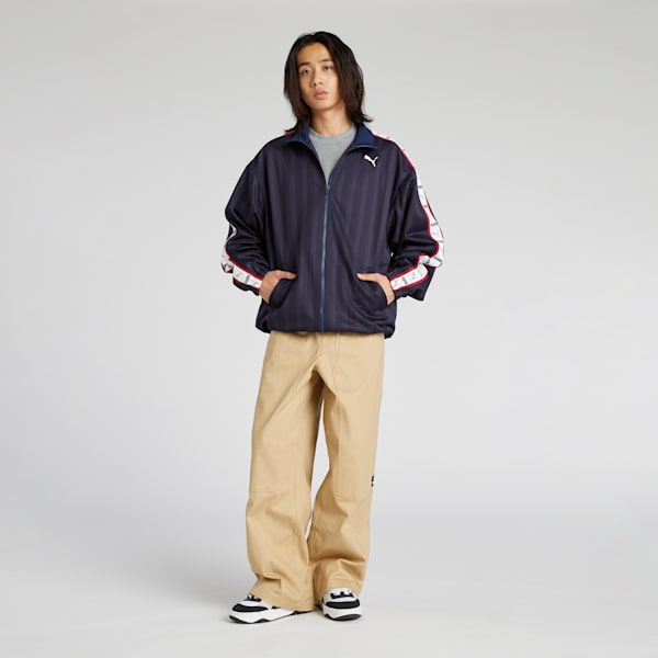 メンズ トレーニング シャドウ ストライプ ニット ジャケット, New Navy-Puma White, extralarge-JPN