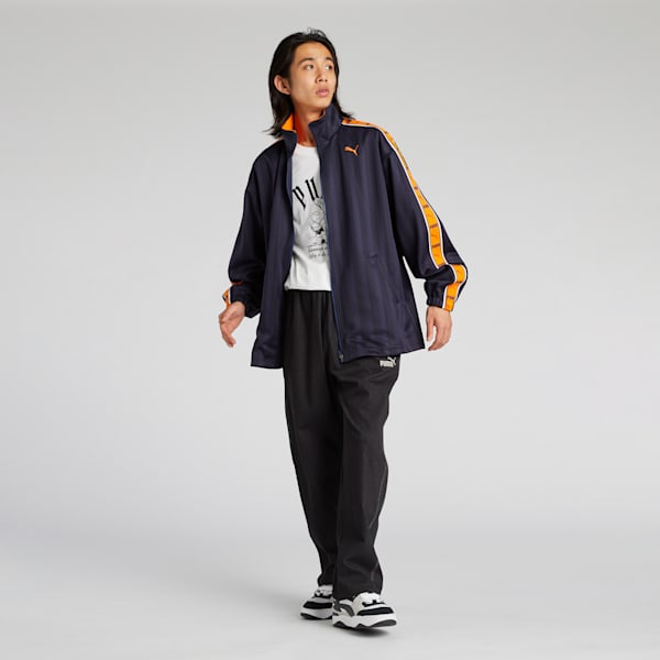 メンズ トレーニング シャドウ ストライプ ニット ジャケット, New Navy-Rickie Orange, extralarge-JPN