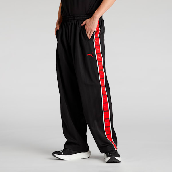 メンズ トレーニング シャドウ ストライプ ニット パンツ, PUMA Black-For All Time Red, extralarge-JPN