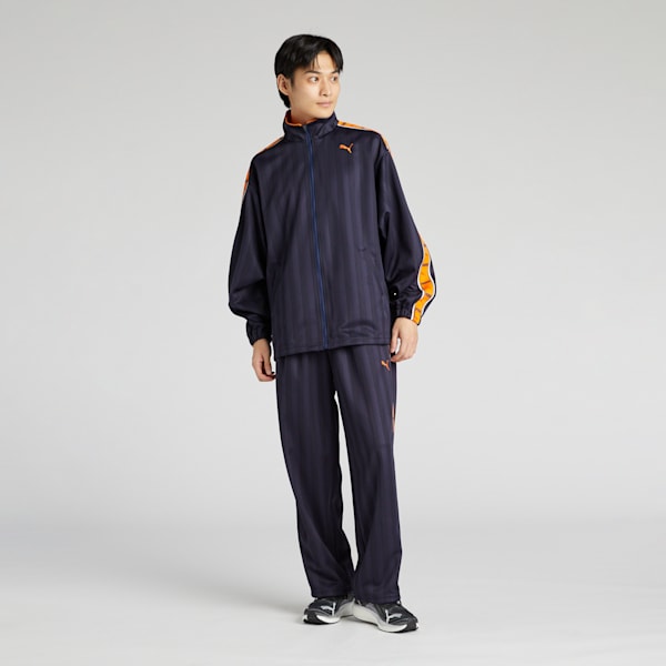 メンズ トレーニング シャドウ ストライプ ニット パンツ, New Navy-Rickie Orange, extralarge-JPN