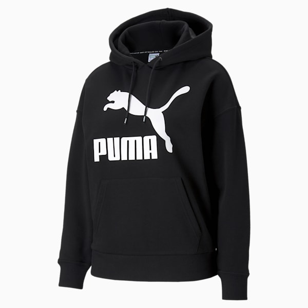 Classic Logo Relaxed Fit Woman's Hoodie, Puma Black, extralarge-IND