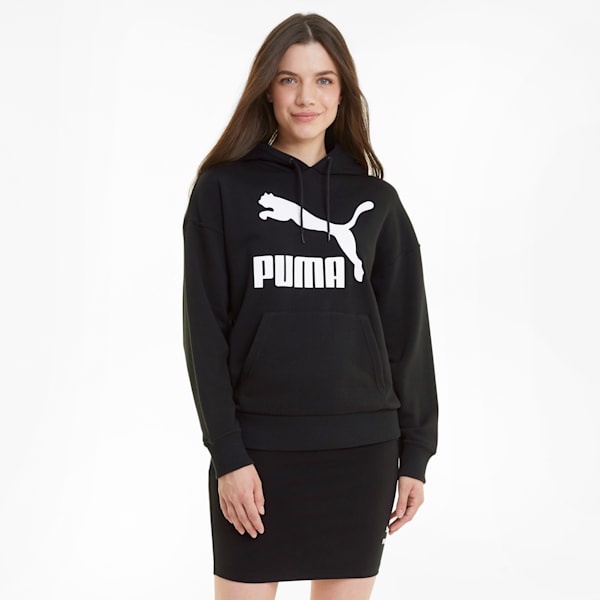 Classic Logo Relaxed Fit Woman's Hoodie, Puma Black, extralarge-IND