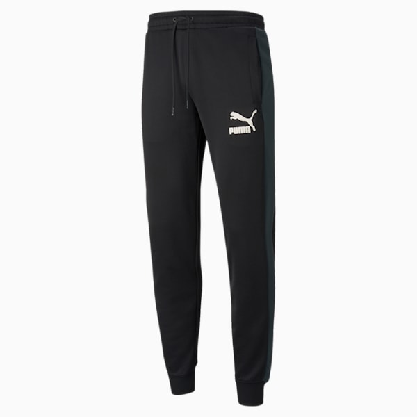 Iconic T7 Slim Fit Men's Track Pants, Puma Black-Green Gables, extralarge-IND
