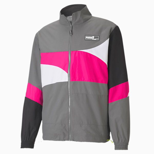 Formstrip Woven Men's Basketball Jacket, CASTLEROCK-Pink Glo, extralarge-AUS