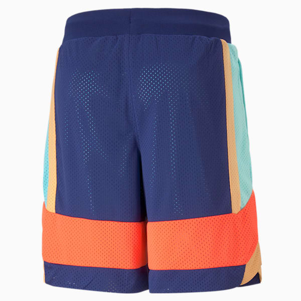 Court Side Mesh Men's Basketball Relaxed Shorts, Elektro Blue-Fiery Coral, extralarge-IND