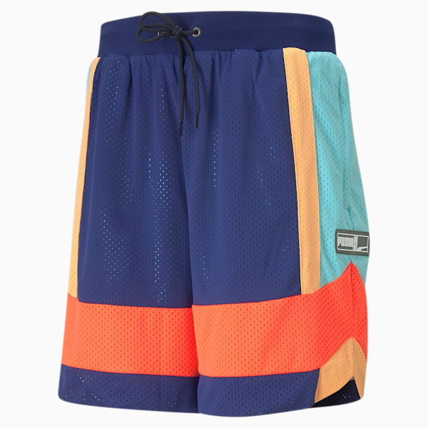 Court Side Mesh Men's Basketball Relaxed Shorts, Elektro Blue-Fiery Coral, extralarge-IND