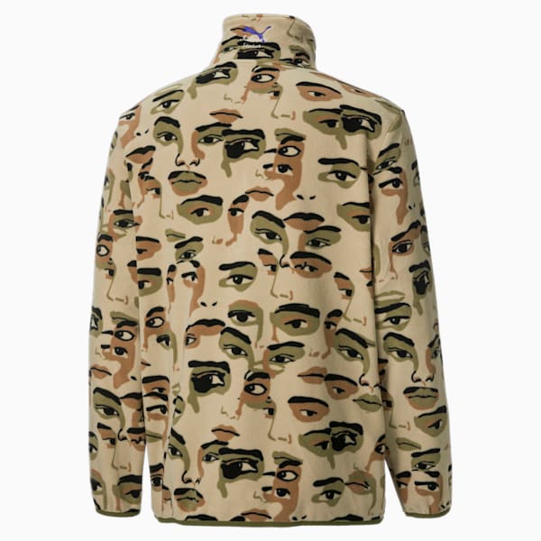 PUMA x KIDSUPER STUDIOS Men's Fleece Half- Zip AOP Sweatshirt, Pale Khaki-AOP, extralarge