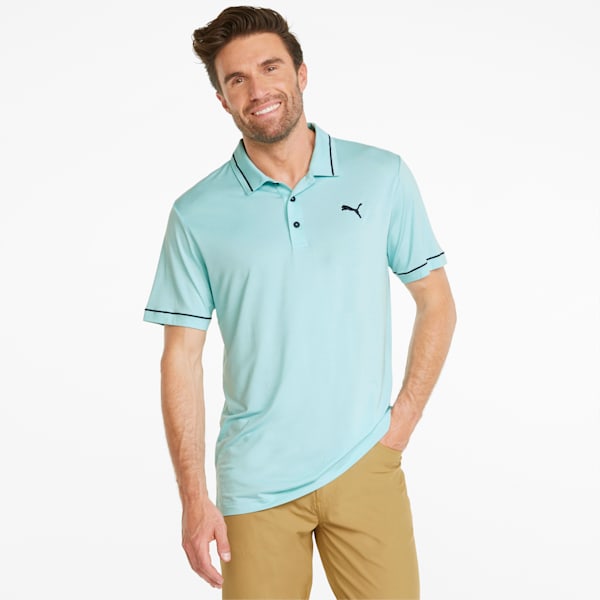 CLOUDSPUN Monarch Men's Golf Polo Shirt, Angel Blue Heather-Navy Blazer, extralarge