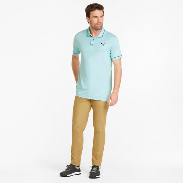 CLOUDSPUN Monarch Men's Golf Polo Shirt, Angel Blue Heather-Navy Blazer