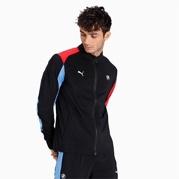 BMW M Motorsport Slim Fit Men's Track Jacket, Puma Black-Marina-Blueprint-High Risk Red, extralarge-IND