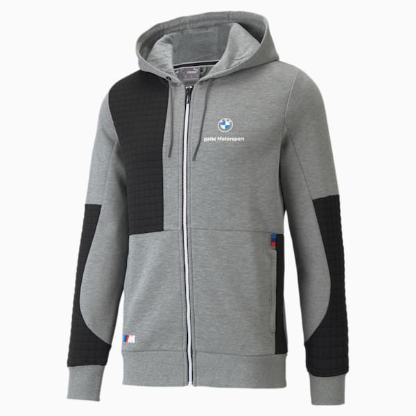 BMW M Motorsport Full-Zip Men's Hoodie, Medium Gray Heather, extralarge