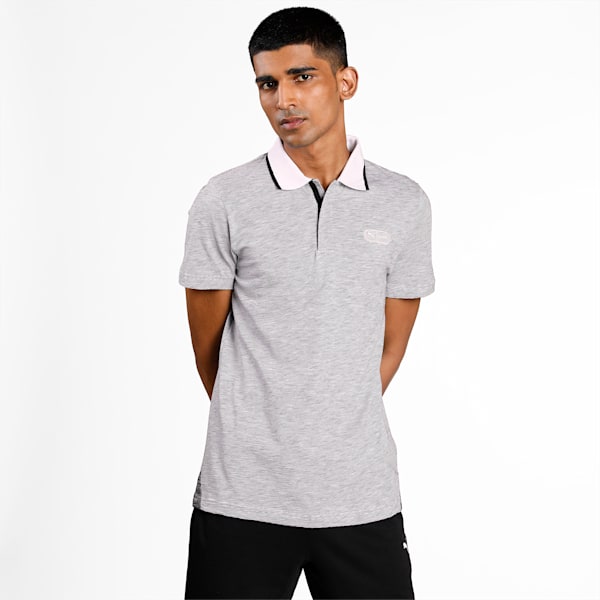 One8 Men's Jacquard Slim Knit Slim Fit Polo, Puma White Heather, extralarge-IND