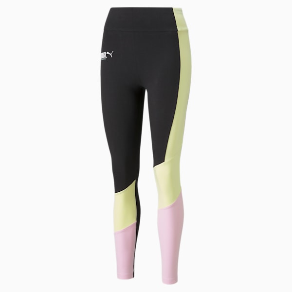 PUMA International High Wait Women's Slim Tights, Puma Black-yellow pear