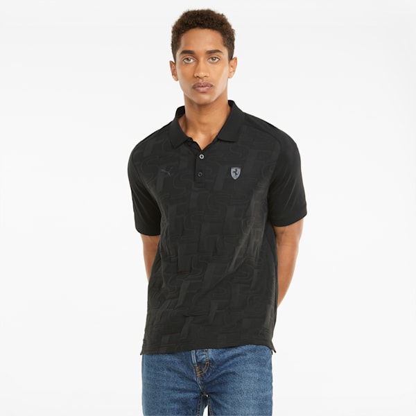 Ferrari Style Jacquard Slim Fit Men's Polo, Puma Black, extralarge-IND