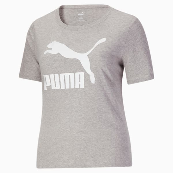 T-shirt PL à logo Classics, femme, Gris bruyère clair-Blanc Puma