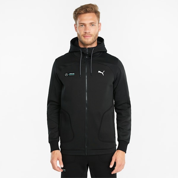Mercedes F1 Men's Regular Fit Hooded Sweat Jacket, Puma Black, extralarge-IND