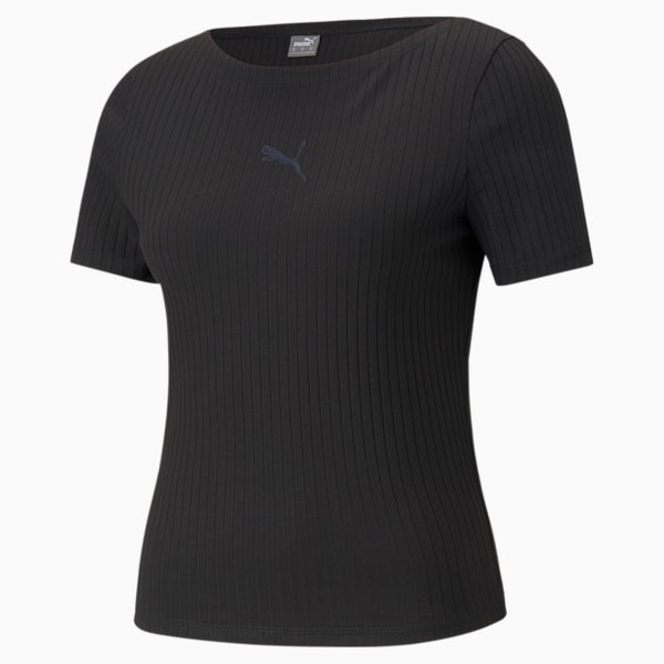 HER Slim Fit Women's Ribbed T-Shirt, Puma Black, extralarge-IND
