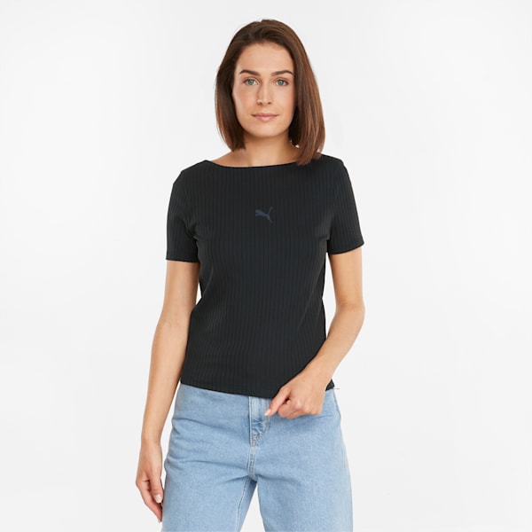HER Slim Fit Women's Ribbed T-Shirt, Puma Black, extralarge-IND