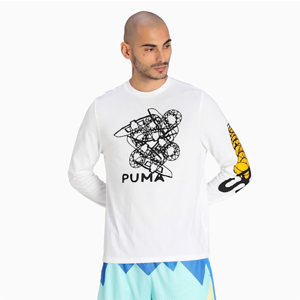 Playera de basketball de manga larga para hombre 4th Quarter, Puma White, extralarge