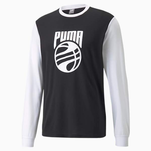 Splash Shooting Long Sleeve Men's Basketball T-Shirt, Puma White-Puma Black