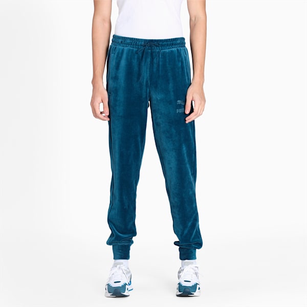 Iconic T7 Velour Men's Track Pants, Intense Blue, extralarge-IND