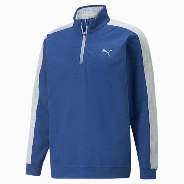 Suéter de hombre para golf CLOUDSPUN T7 con cierre de un cuarto, Blazing Blue Heather-Cintura alta