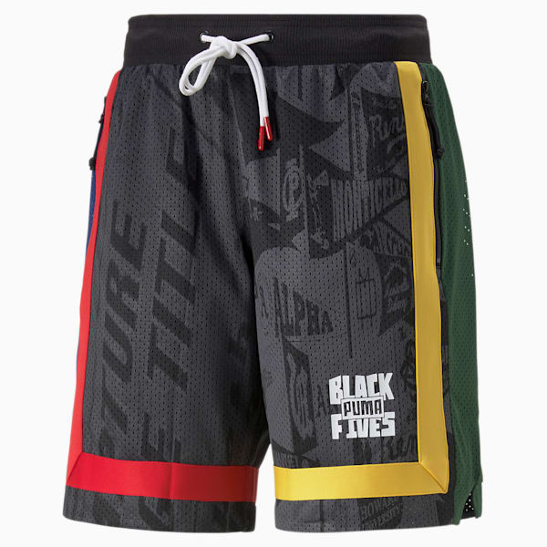 Black Fives Front Page Men's Basketball Shorts, Puma Black-Blue Depths