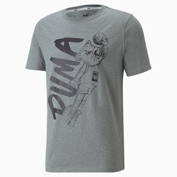 Dylan Short Sleeve Men's Basketball Tee, Medium Gray Heather-Puma Black, extralarge