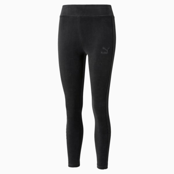 Iconic T7 Velour High Waist Tight Fit Women's Tights, Puma Black, extralarge-IND