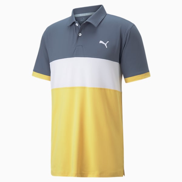CLOUDSPUN Highway Men's Golf Polo Shirt, Evening Sky-Mustard Seed