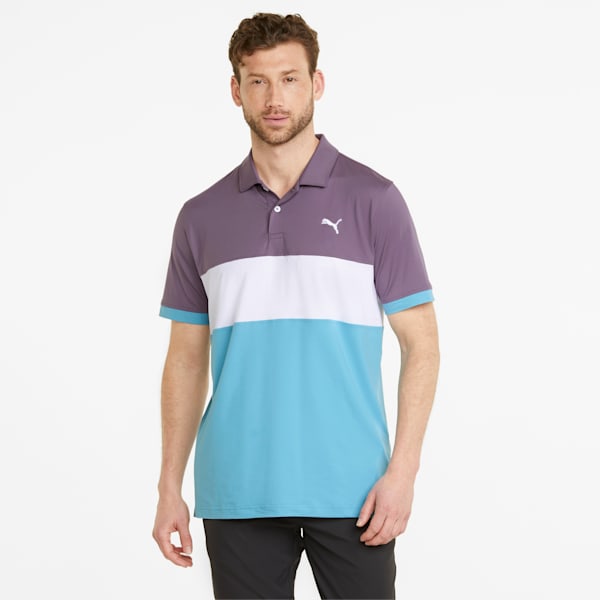 CLOUDSPUN Highway Men's Golf Polo Shirt, Purple Charcoal-Dusty Aqua